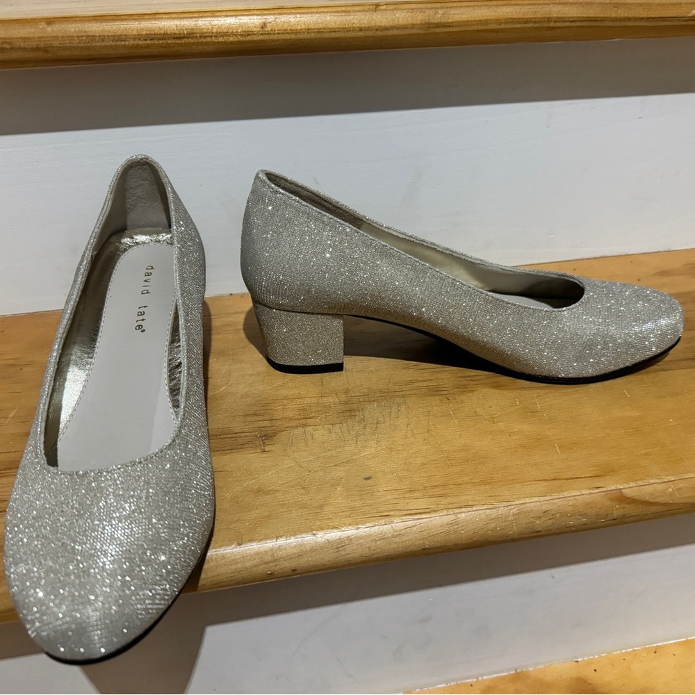David Tate size 9.5 worn 1 time  sparkly stacked heel elegant prom wedding